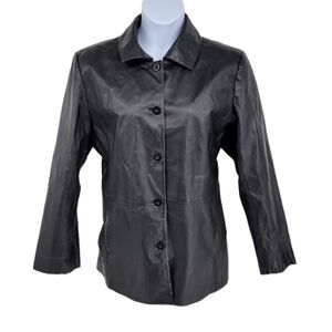 Chadwick Black Leather Button Front Jacket With Two Front Pockets Distressed XL